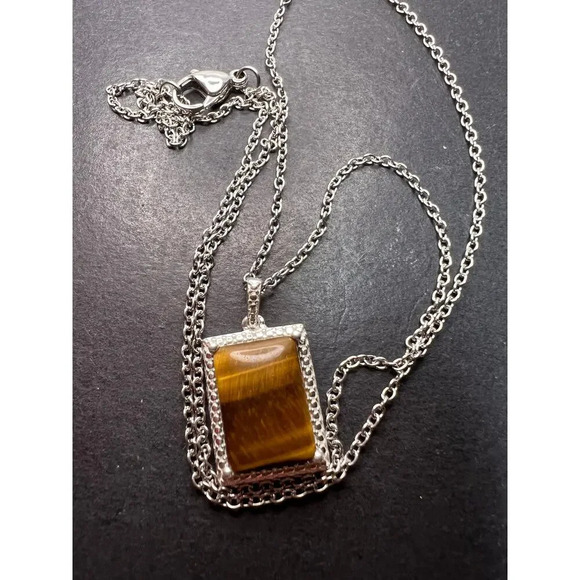 Tigers eye pendant in sterling silver with stainless steel chain - Picture 2 of 11